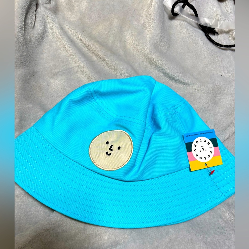 Blue Kids Bucket Hat with Smiley Patch